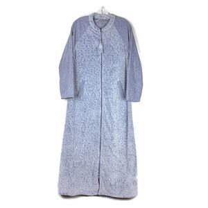 Soft Surroundings Cozy Zip Up Wearable Fleece Throw Jacket in Gray/Blue